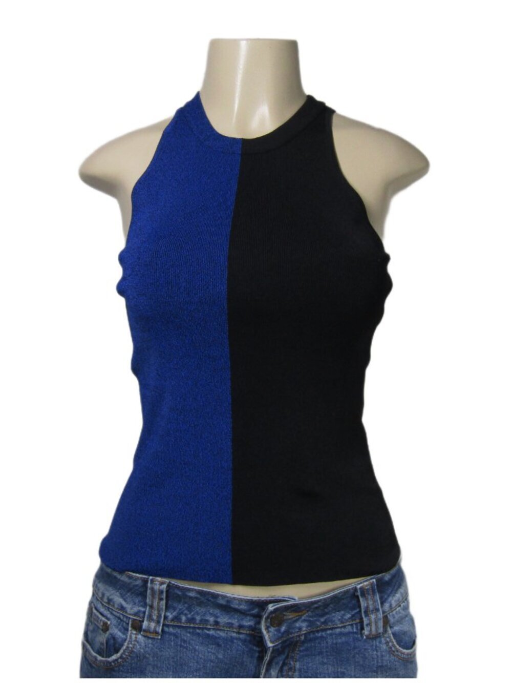 T ALEXANDER Color Block HIgh Neck Knit Tank Top Quiet Luxury Minimalist Mod S